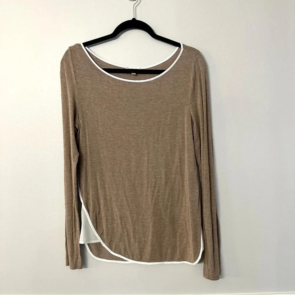 Anthropologie Bordeaux Women's Long Sleeve Brown & White Sweater Top Size M GUC - Picture 2 of 8